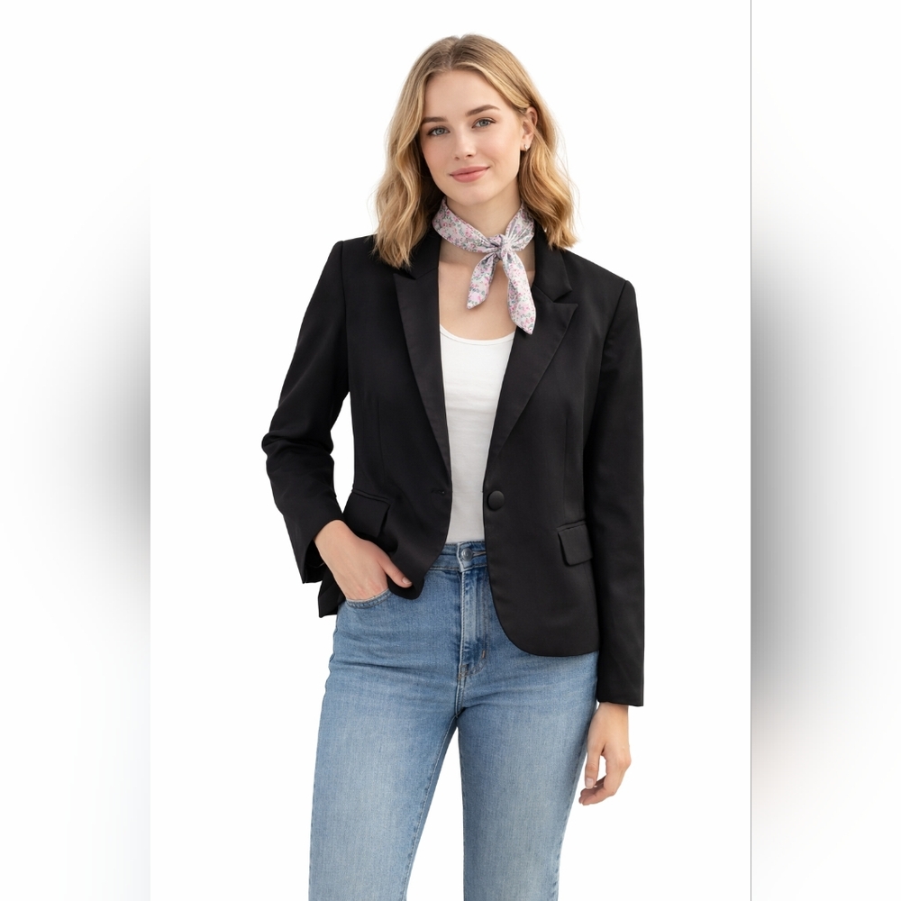 Classic Single-Button Black Blazer Jacket Open Po… - image 1